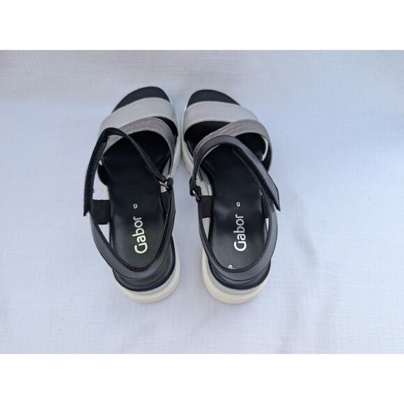Gabor Women's Chunky Platform Sandals Sz 8.5 Silver Black Crossover Wedge - Picture 5 of 8